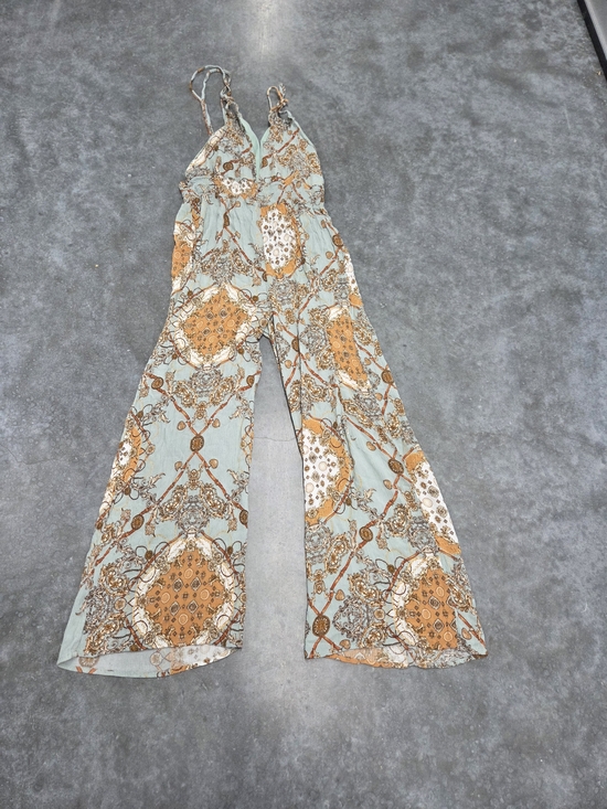 Timing Pants - Timing Sage Printed V-Neck Wide-Leg Jumpsuit Vacation Resortwear Size L